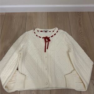 Wayf Cream Cardigan with Red Trim